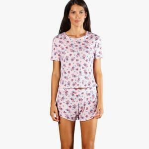 NWT Plush Revolve Pink Waffle Knit Floral Pajama Set Shorts Top Small